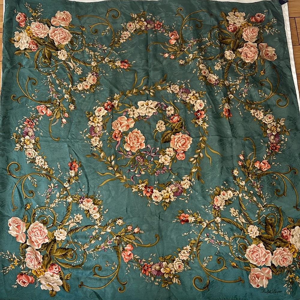 Vintage Ralph Lauren Floral Silk Scarf, 35” x 35”